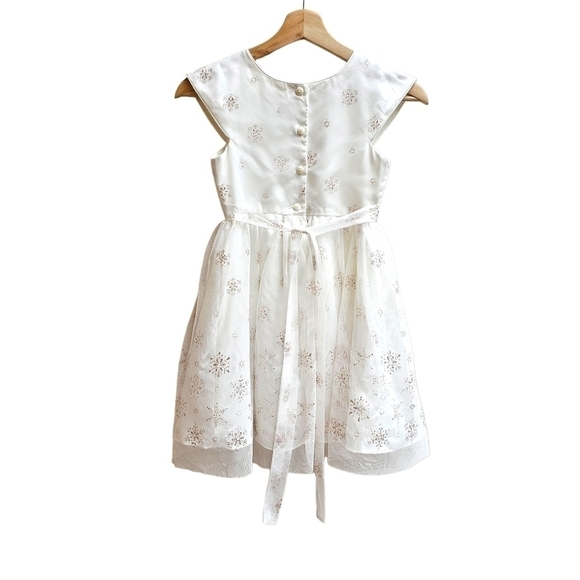 Jona Michelle Girl's Gauzy Tulle Snow Flake Sparkle Print Dress, Size 7 - Picture 2 of 11